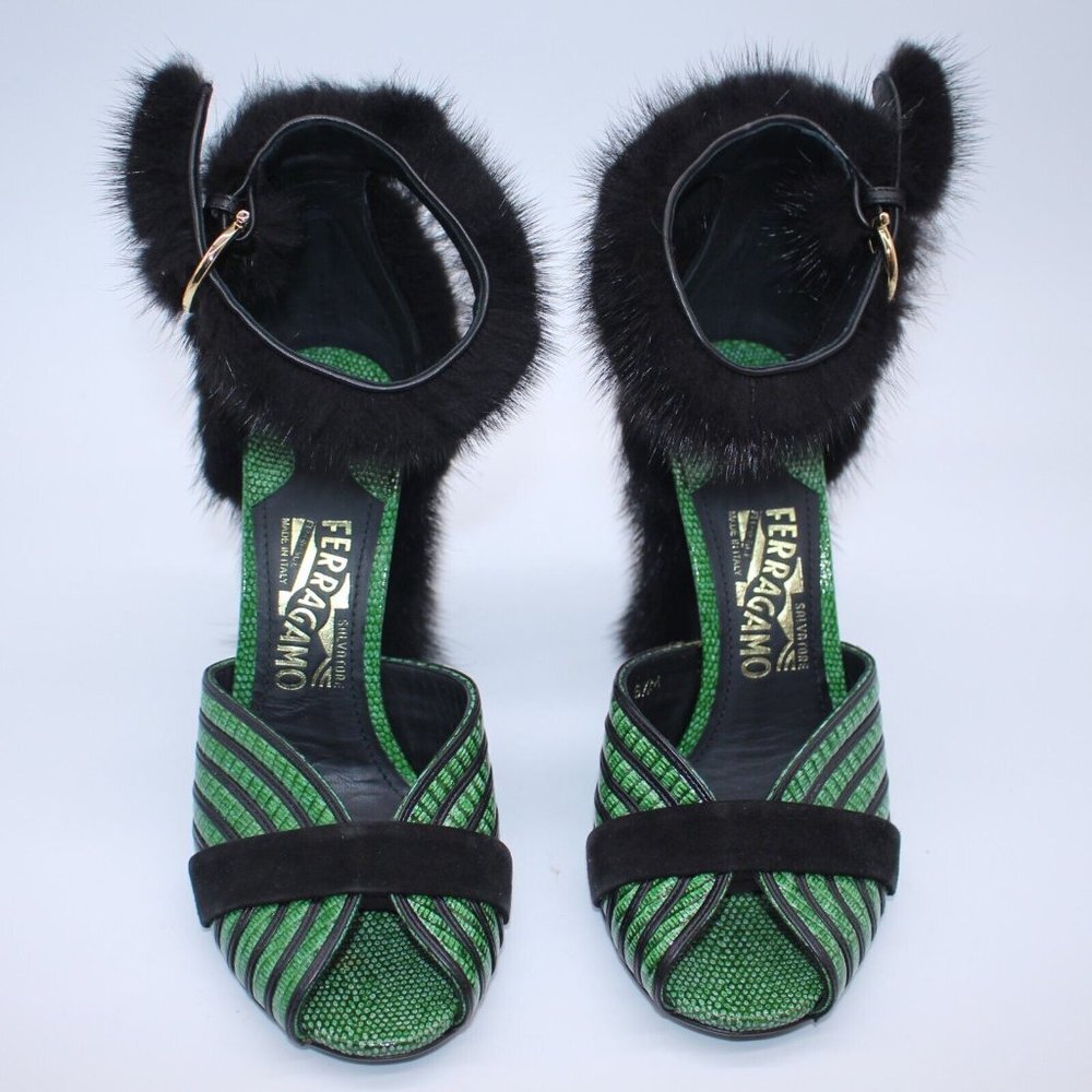Salvatore Ferragamo FATA Reptile-Effect Leather Sandals Mink Pumps $1,500 6.5 M - Picture 9 of 11